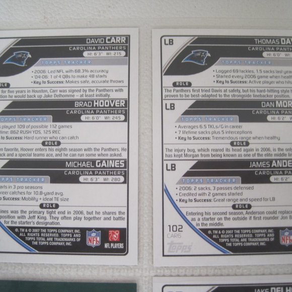 Lot of 8 Carolina Panthers NFL Player Cards - Picture 4 of 12